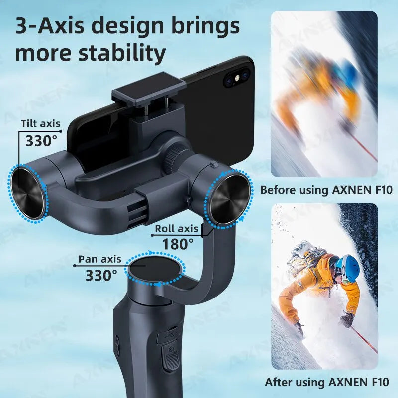 F10 3-Axis Handheld Gimbal Smartphone Stabilizer Cellphone Selfie Stick for Android Iphone Phone Vlog anti Shake Video Recording